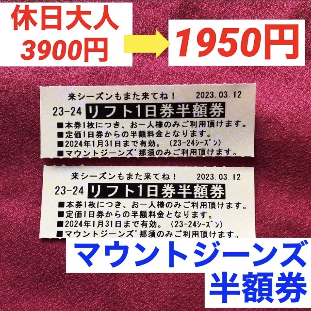 マウントジーンズ那須 リフト券 1日券 4枚有効期限 - www