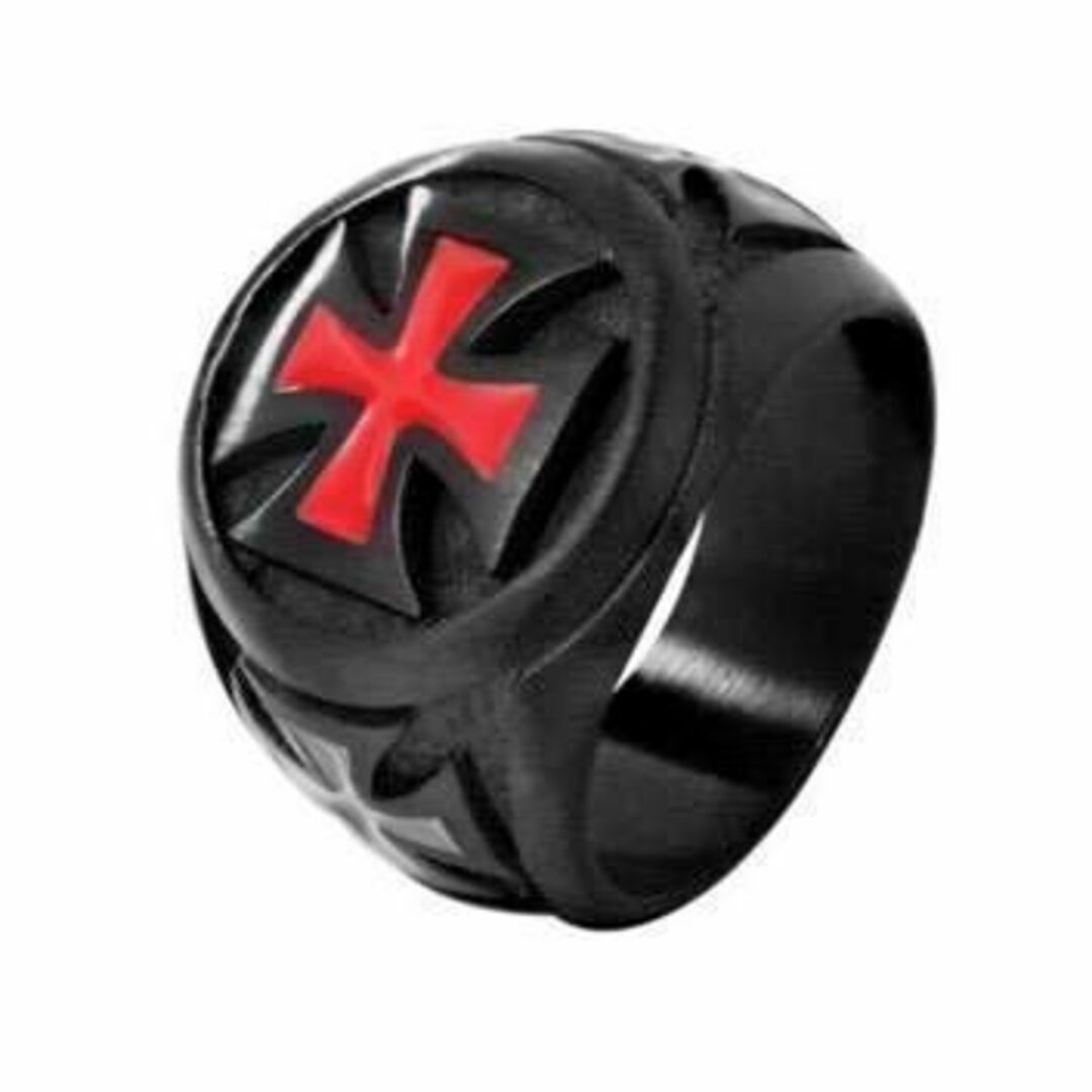 【113b】指輪　メンズ　リング　黒　アクセサリー　赤いクロス　20号 メンズのアクセサリー(リング(指輪))の商品写真