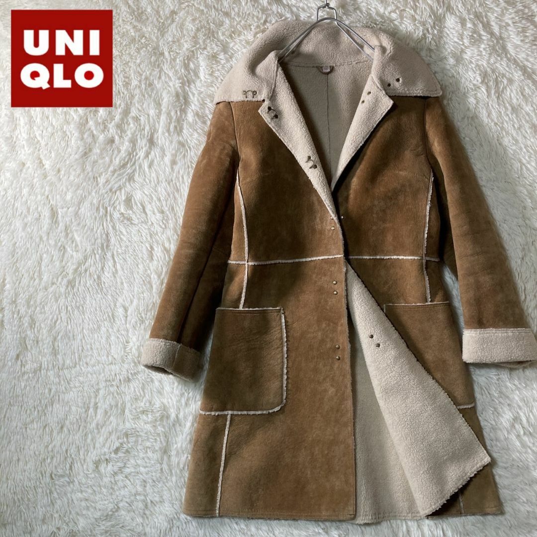 UNIQLO(ユニクロ)の美品 ユニクロ ピッグレザー 本革 ボアコート フェイクムートン XL レディースのジャケット/アウター(毛皮/ファーコート)の商品写真