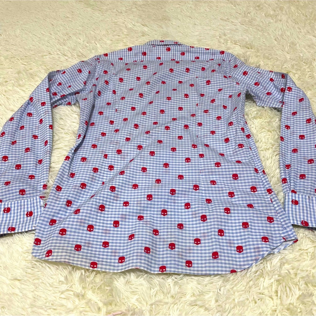 HYDROGEN(ハイドロゲン)のハイドロゲン　シャツ　ドクロ　チェック　M 青　白　赤　クリーニング品 メンズのトップス(シャツ)の商品写真