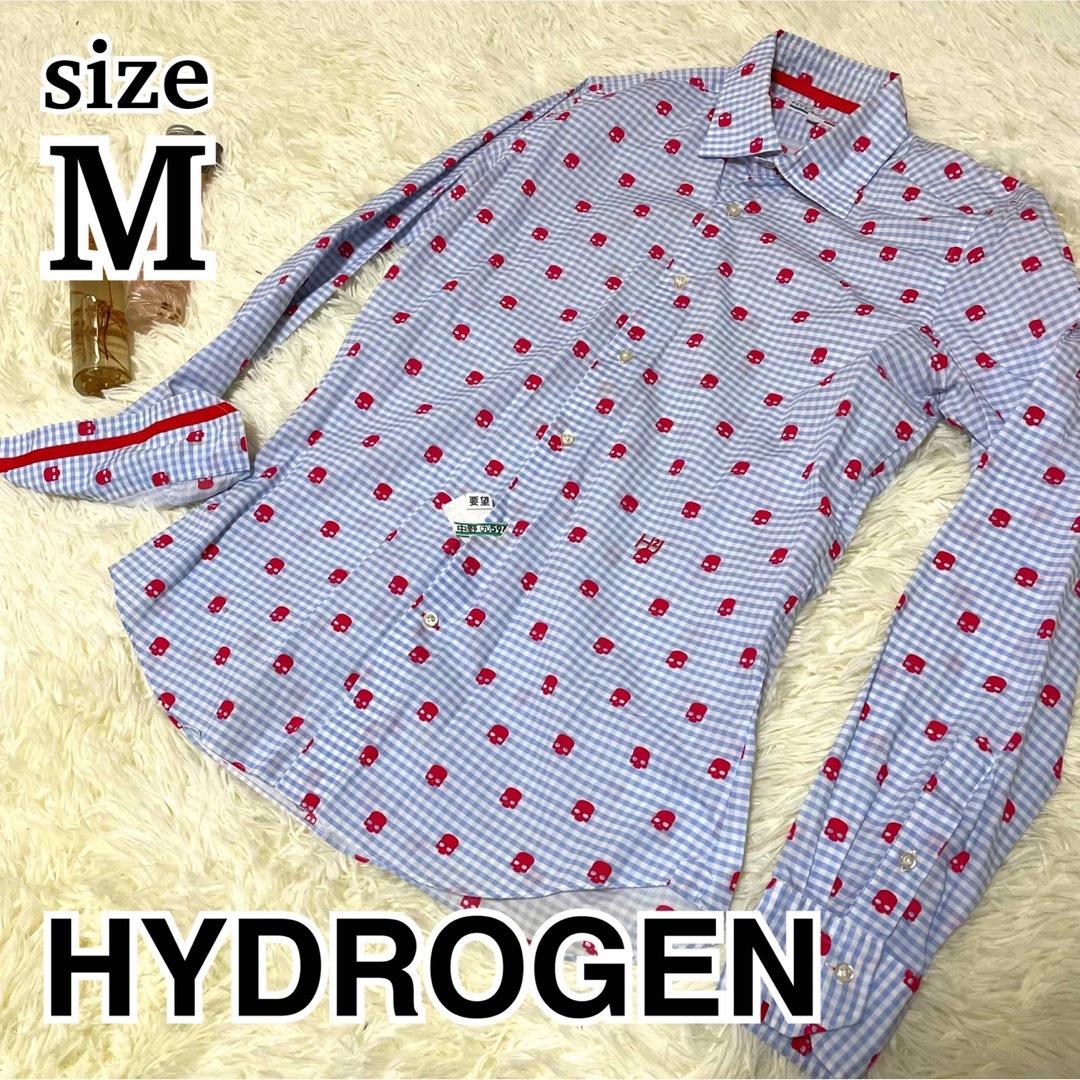 HYDROGEN(ハイドロゲン)のハイドロゲン　シャツ　ドクロ　チェック　M 青　白　赤　クリーニング品 メンズのトップス(シャツ)の商品写真