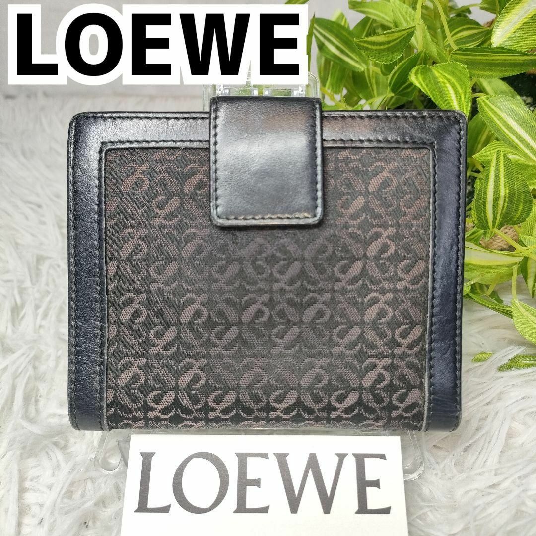 LOEWE(ロエベ)のロエベ 二つ折り財布 ブラック アナグラム LOEWE 財布 黒 総柄 レザー革 レディースのファッション小物(財布)の商品写真