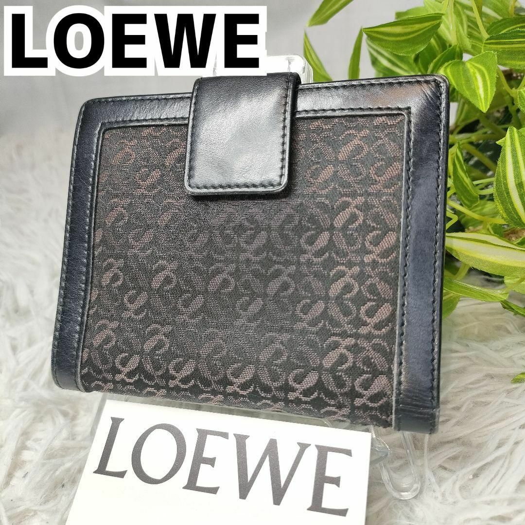 LOEWE(ロエベ)のロエベ 二つ折り財布 ブラック アナグラム LOEWE 財布 黒 総柄 レザー革 レディースのファッション小物(財布)の商品写真