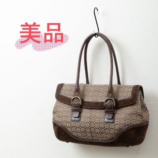 コーチ(COACH)の【美品】COACH(コーチ)ミニシグネチャー キャンバス  レザー トートバッグ(トートバッグ)