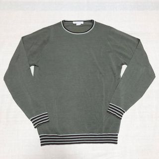 ジョンスメドレー(JOHN SMEDLEY)の【極美品】JOHN SMEDLEY リブラインメリノニット セーター S カーキ(ニット/セーター)