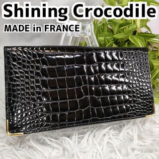 Crocodile - シャイニングクロコダイル 長財布 ブラック クロコ 財布 黒 エキゾチックレザー