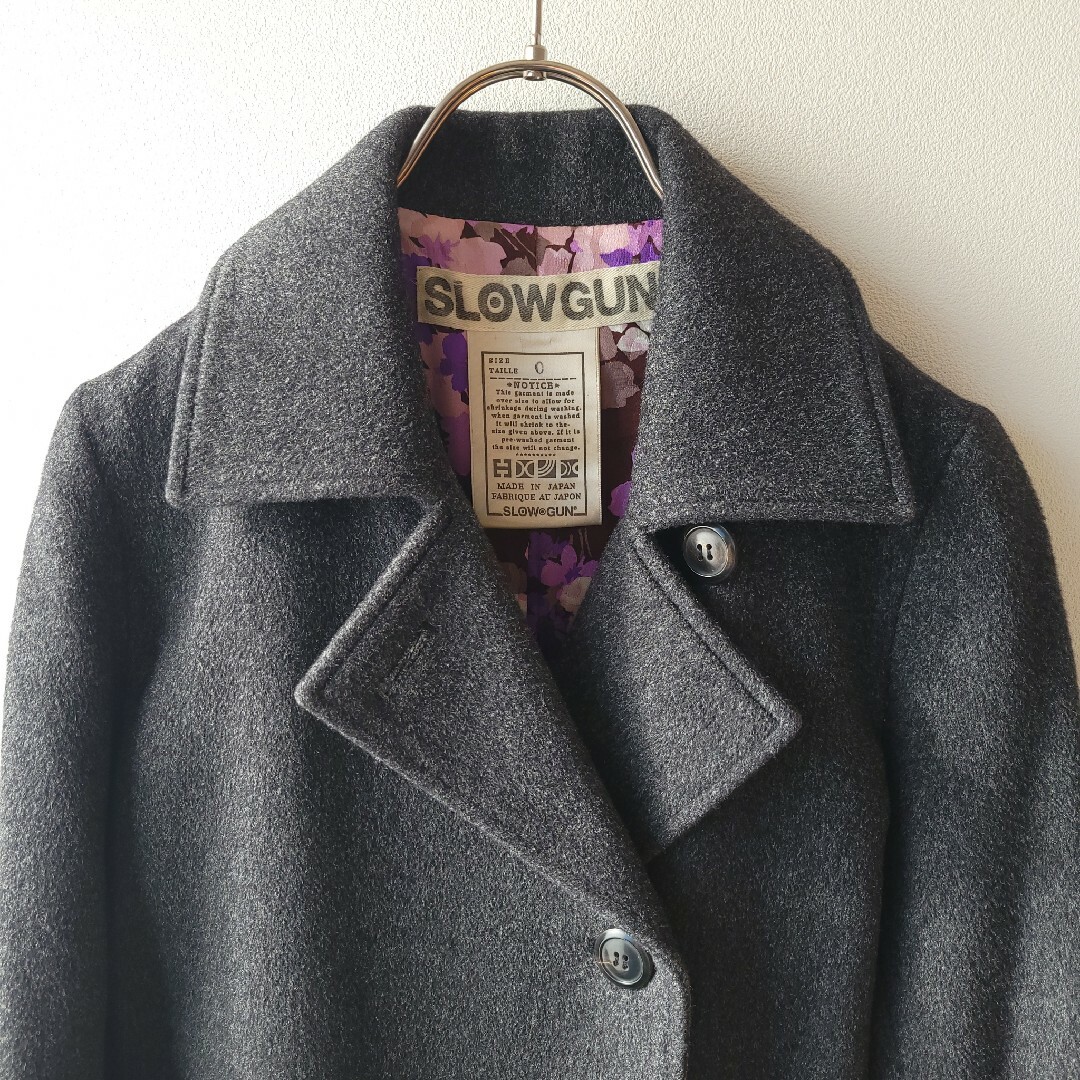SlowGun(スロウガン)のスロウガン　ロングコート　アンゴラ　シルク　ウール　サイズ0　裏地総柄　花柄 レディースのジャケット/アウター(ロングコート)の商品写真