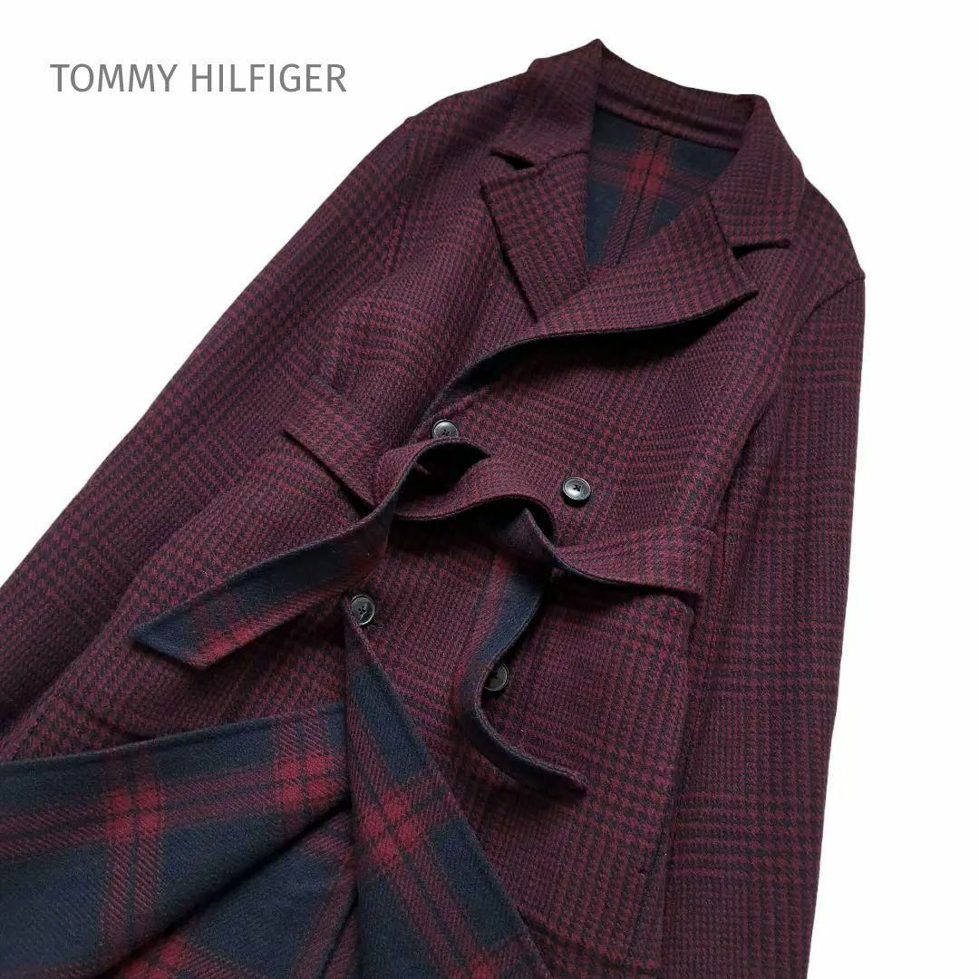 TOMMY HILFIGER(トミーヒルフィガー)のTOMMY リバーシブル ロングコート ウエストベルト チェック 千鳥格子 S レディースのジャケット/アウター(ガウンコート)の商品写真