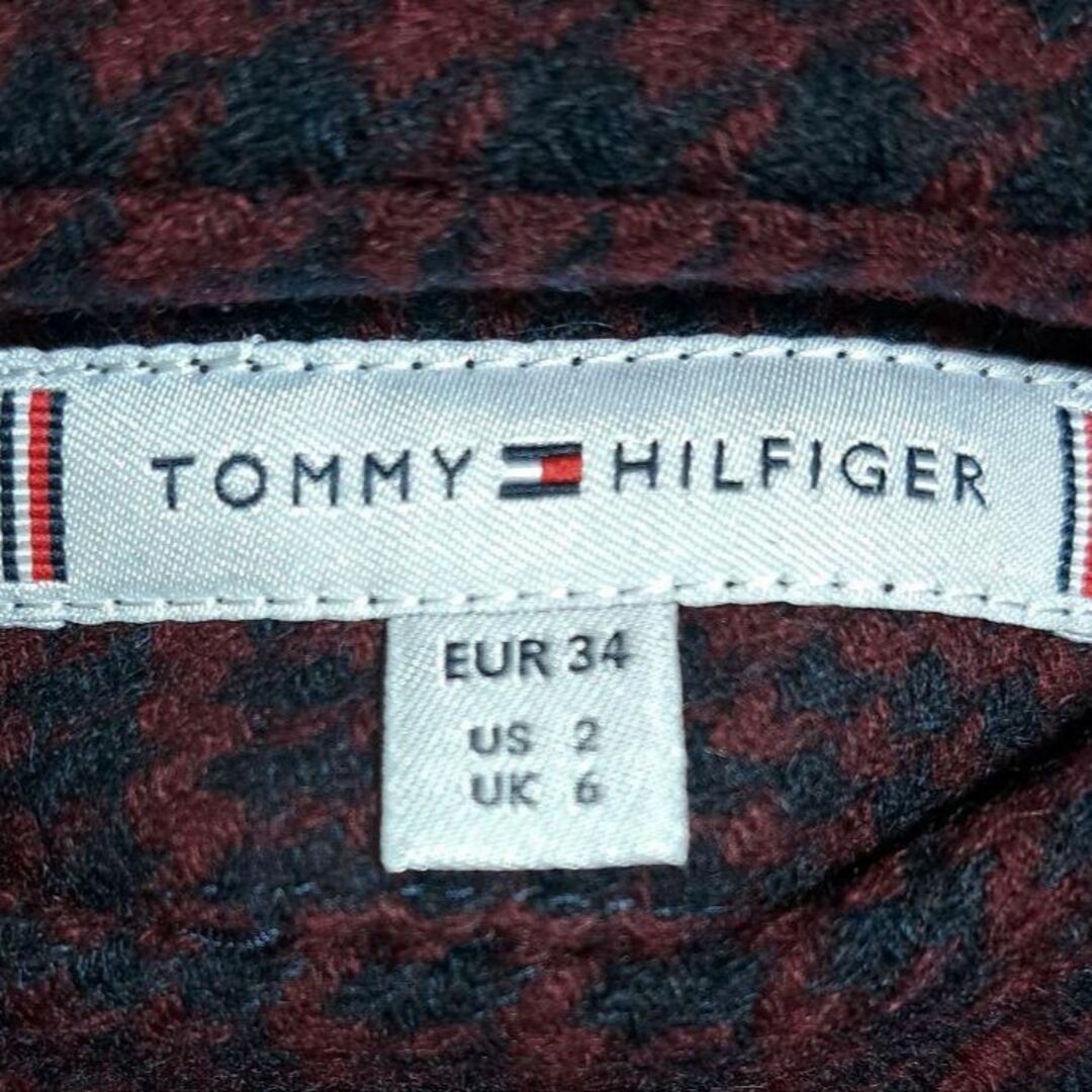 TOMMY HILFIGER(トミーヒルフィガー)のTOMMY リバーシブル ロングコート ウエストベルト チェック 千鳥格子 S レディースのジャケット/アウター(ガウンコート)の商品写真