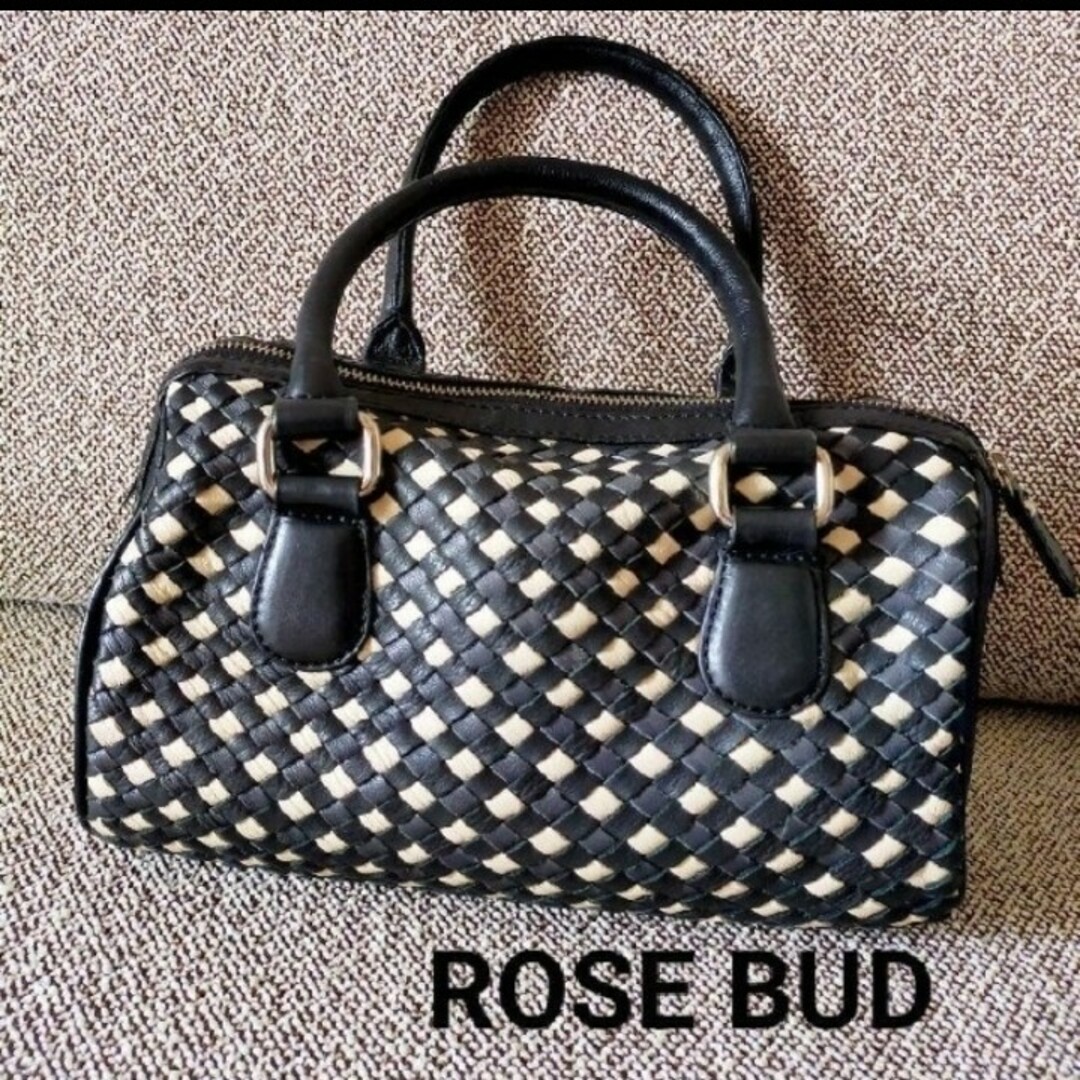 ROSE BUD(ローズバッド)のROSE BUD ミニボストンバッグ　モノトーン　黒　白　メッシュ　牛革 レディースのバッグ(ハンドバッグ)の商品写真