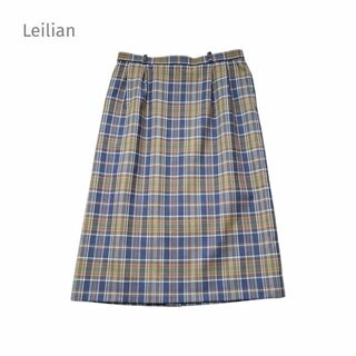 レリアン(leilian)の大きいサイズ レリアン フレアスカート チェック グリーン ネイビー XL 13(ロングスカート)