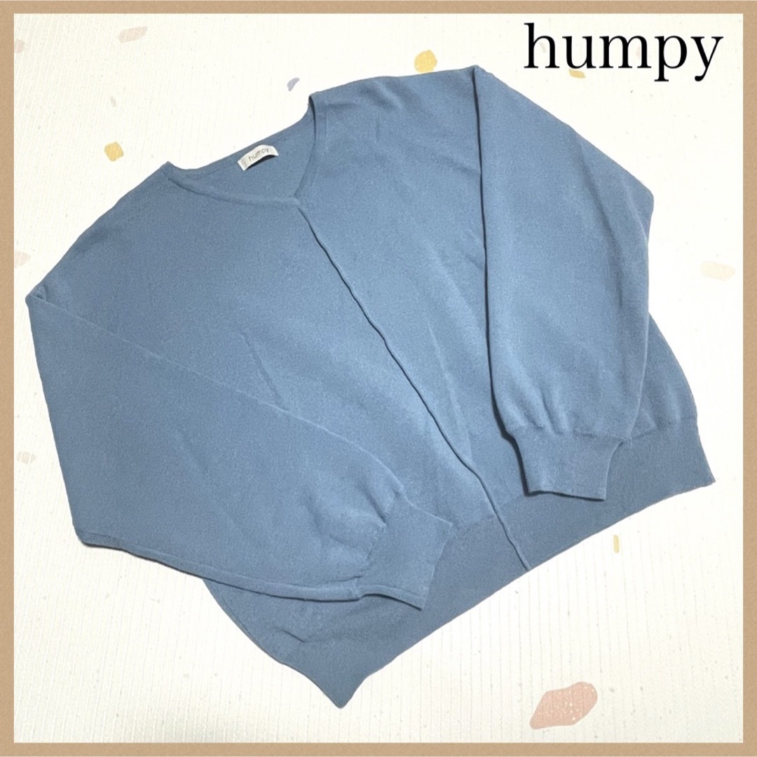 【humpy】長袖セーター42 ブルー/青 シンプル無地 Vネック トップス レディースのトップス(ニット/セーター)の商品写真
