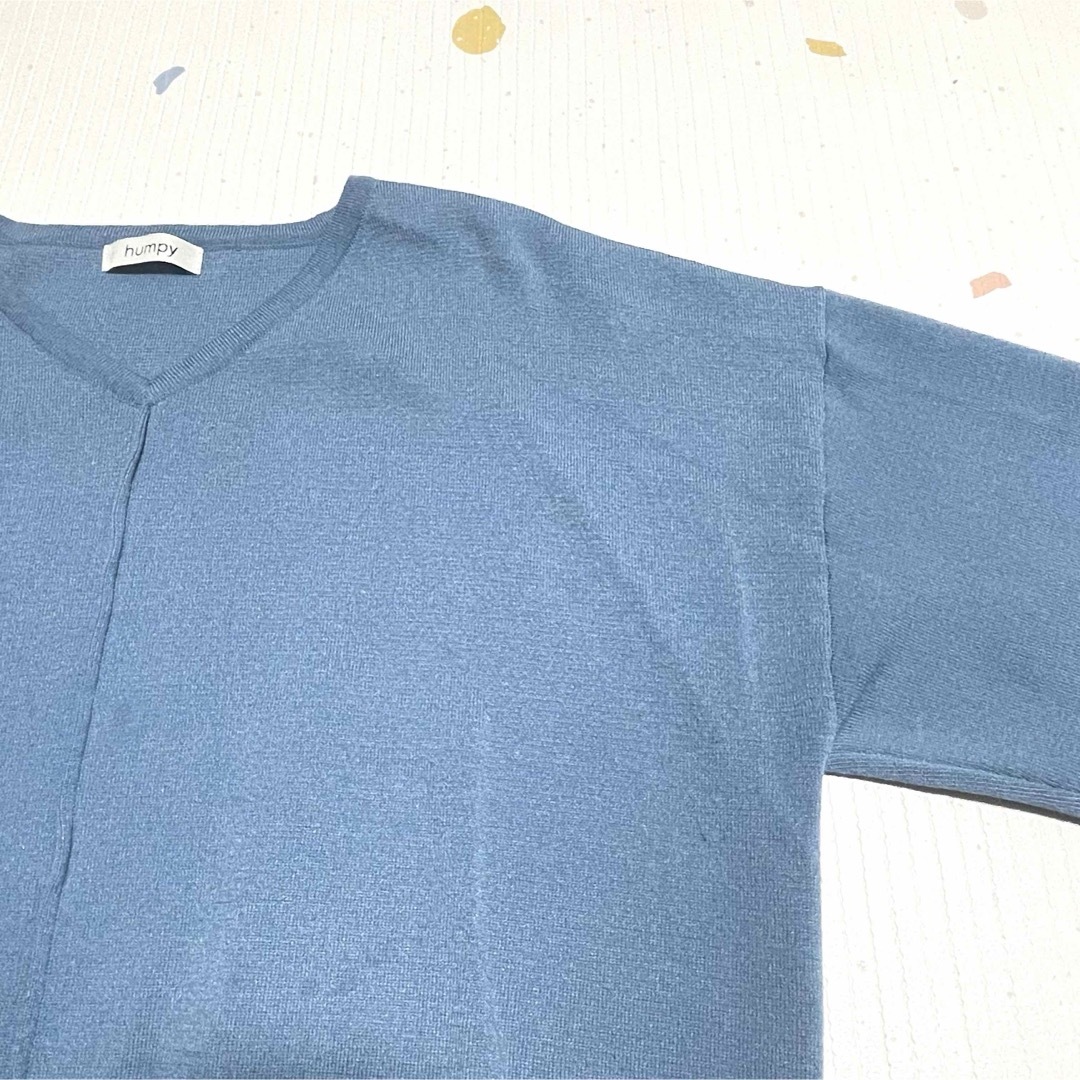 【humpy】長袖セーター42 ブルー/青 シンプル無地 Vネック トップス レディースのトップス(ニット/セーター)の商品写真