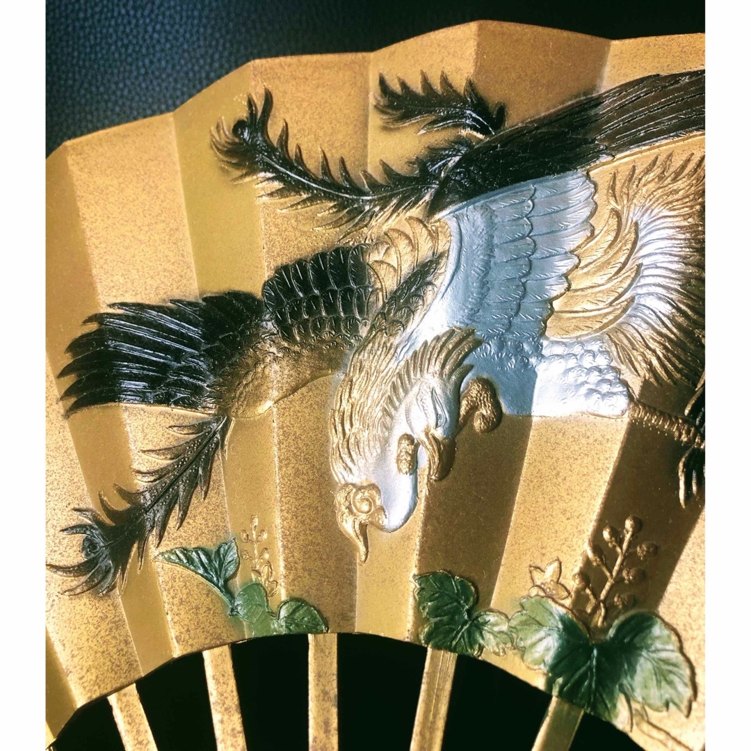 懐かしい昭和レトロ商品☆鉄製鳳凰扇 金彩 飾り扇子 金属工芸 懐かしい昭和レトロ商品☆鉄製鳳凰扇 金彩 飾り扇子 金属工芸