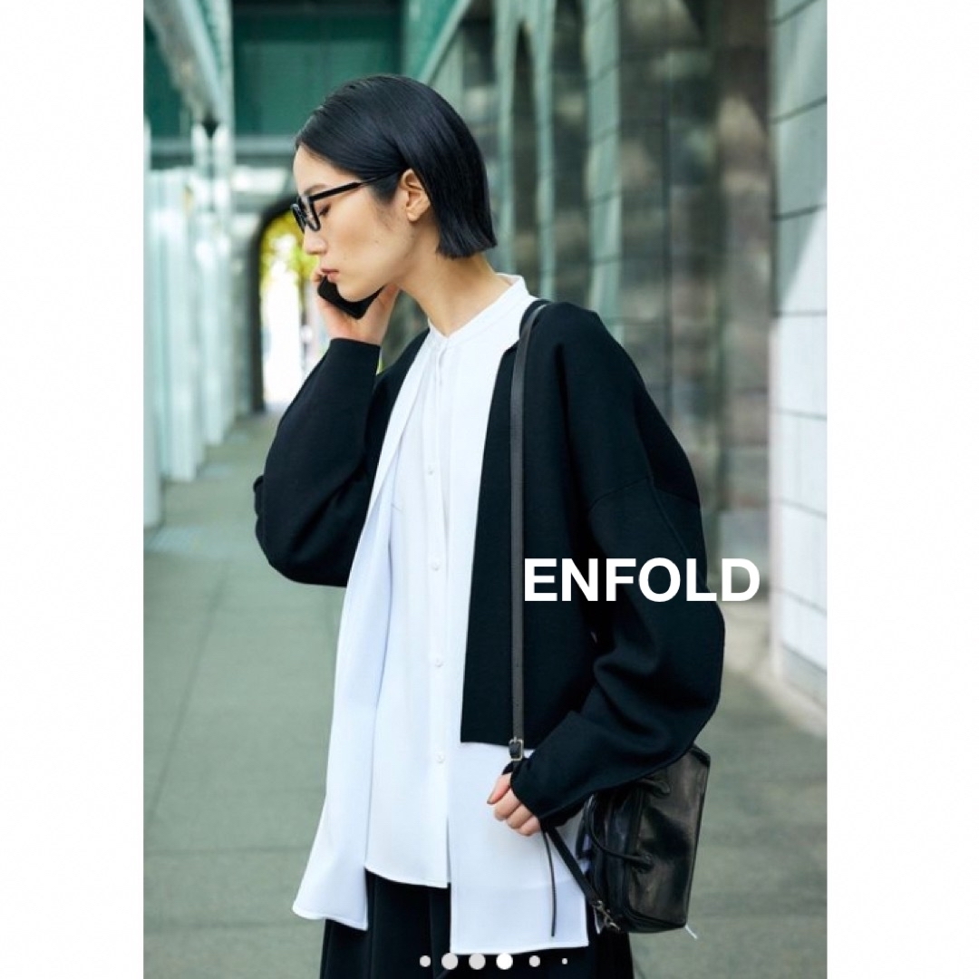 レディース新品 エンフォルド ENFOLD ダブルフェイス カーディガン ダークネイビー