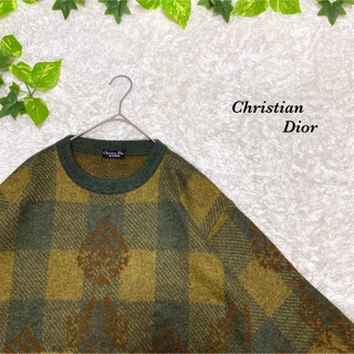 柄ニット　総柄　セーター　Dior 　バイカラー　ネイティブ　くすみカラー
