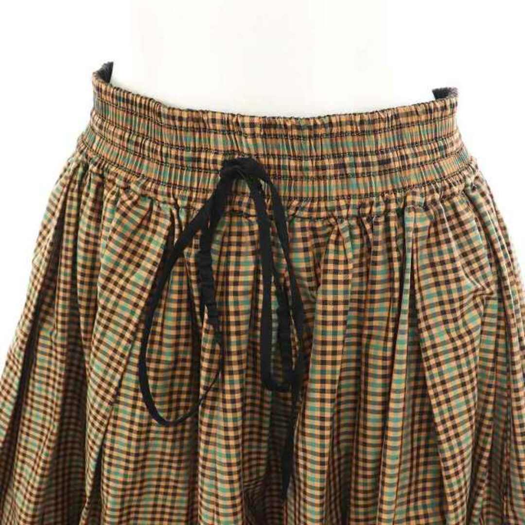 ブラミンク チェックギャザー イージーフレア スカート 36 S オレンジ 緑 レディースのスカート(ロングスカート)の商品写真