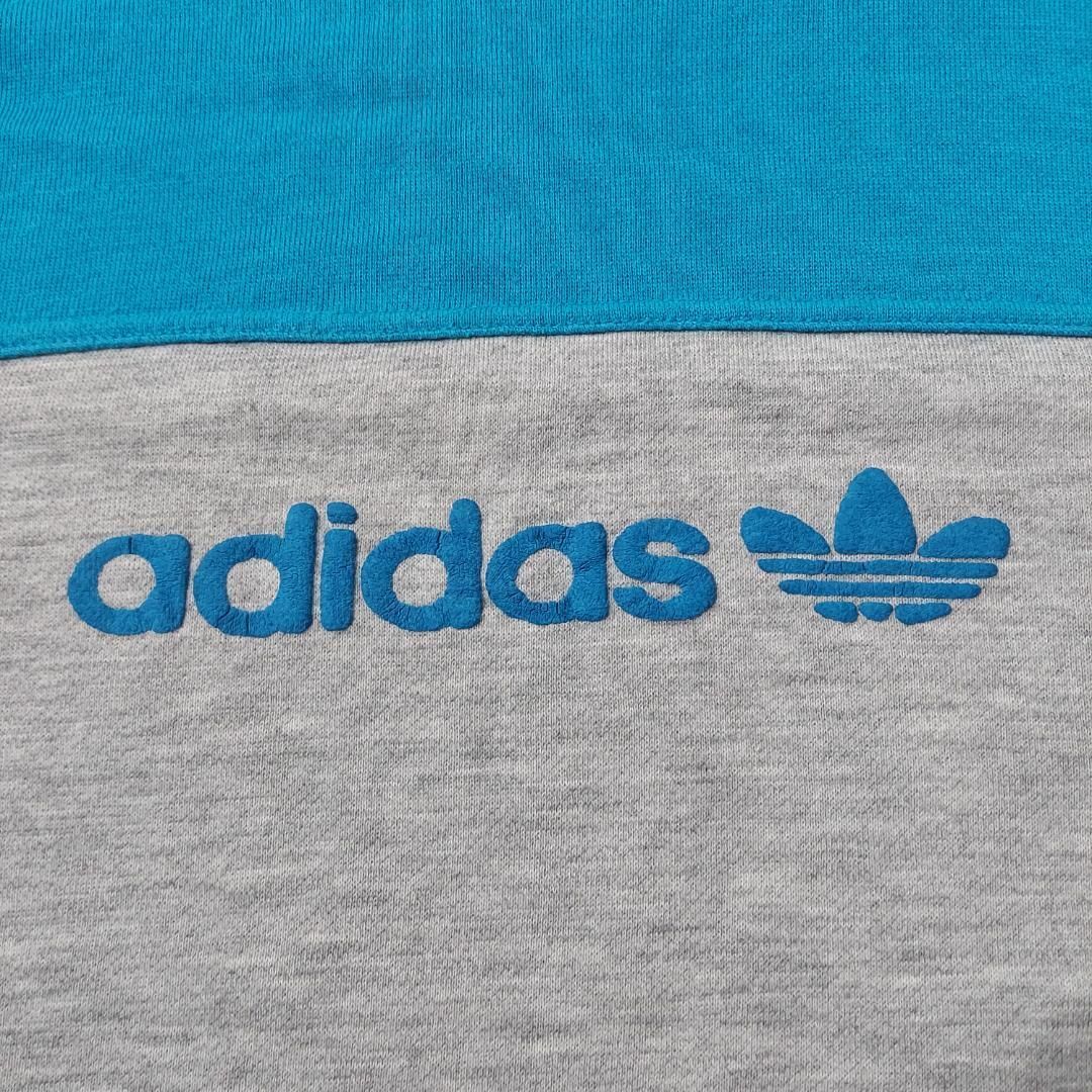 adidas アディダス スウェット 80s XL 発砲プリント グレー 水色古着屋fuufuスウェット