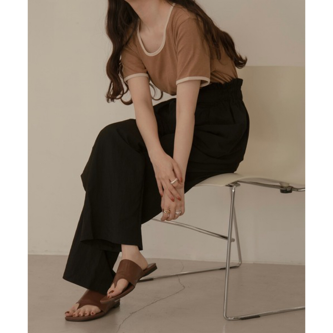 lawgy bicolor linen tops ブラウン レディースのトップス(シャツ/ブラウス(半袖/袖なし))の商品写真