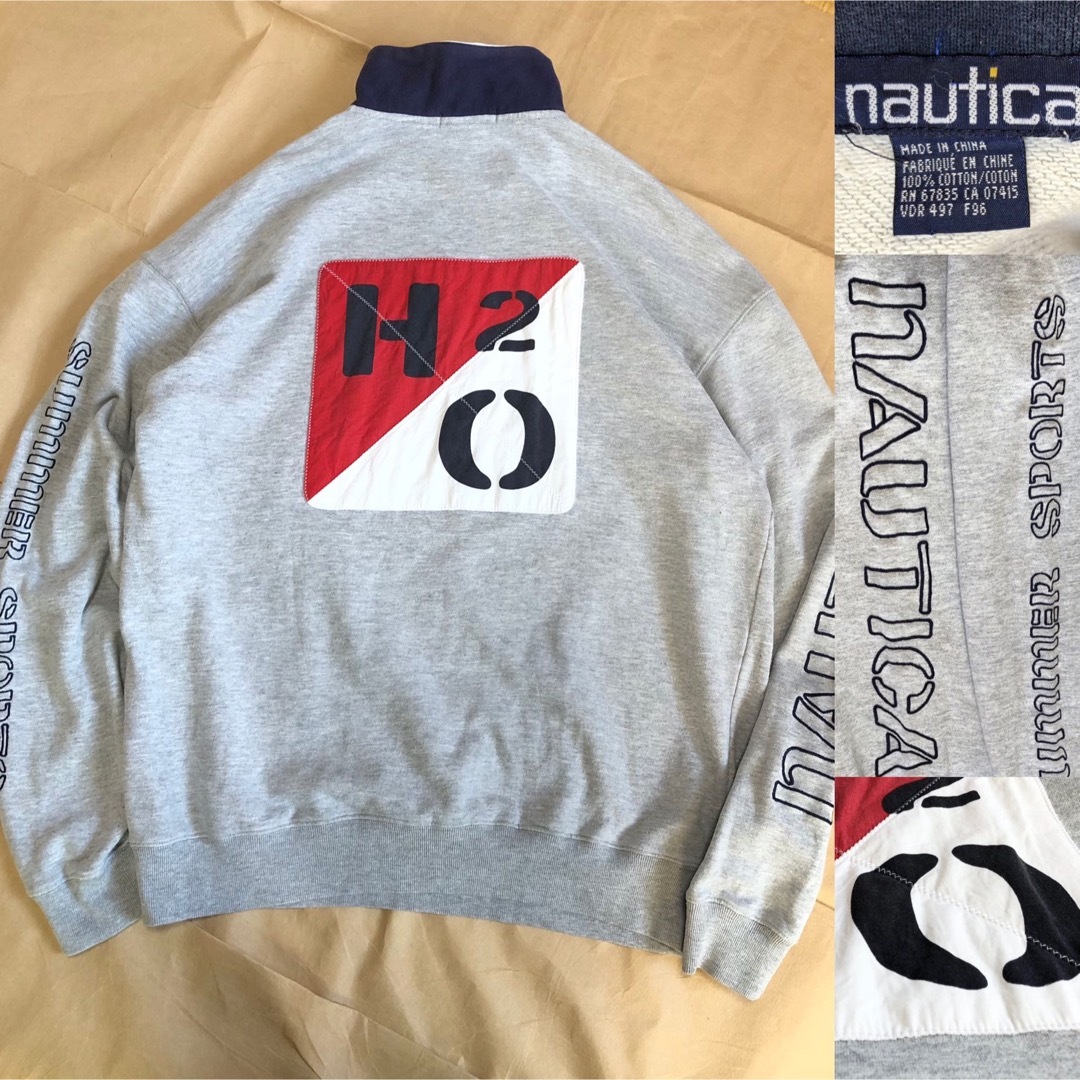 スウェット90s NAUTICA スウェット L ハーフジップ H2O グレー ノーティカ