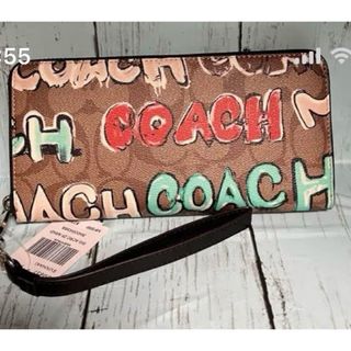 コーチ(COACH)のCOACH長財布ミント＆サーフ　シグネチャー　ブラウン(財布)