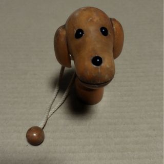 折りたたみ傘の柄に付ける木製取っ手　ワンコ　犬　ビンテージ(傘)