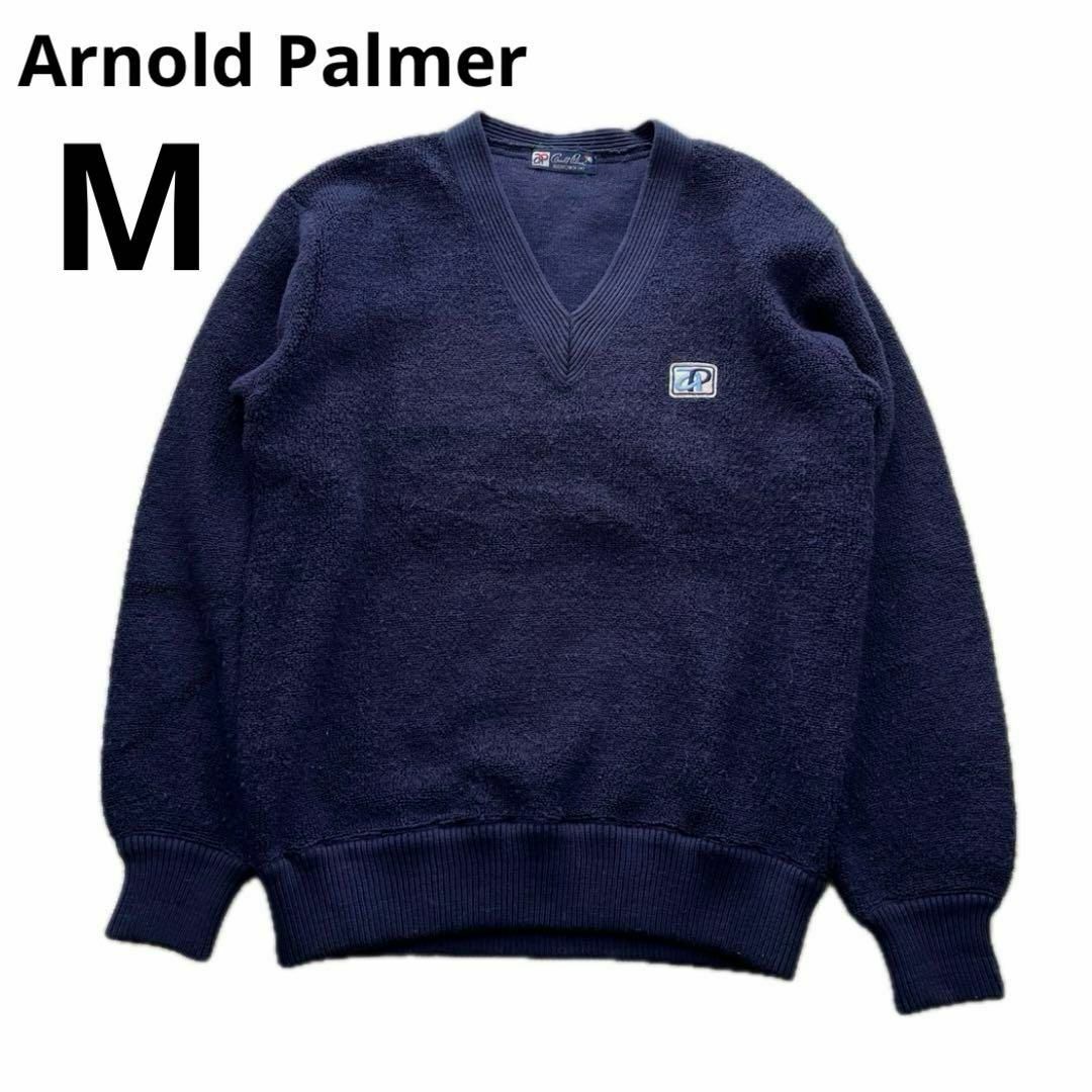 Arnold Palmer(アーノルドパーマー)のアーノルドパーマー 90s ヴィンテージ ウール レトロニットセーター 紺 M メンズのトップス(ニット/セーター)の商品写真