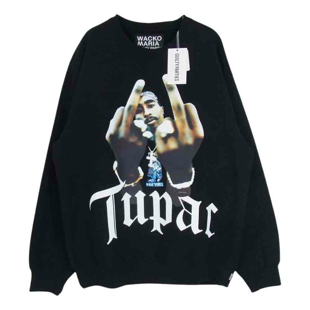 L肩幅WACKO MARIA ワコマリア TUPAC-WM-SS01 TUPAC HEAVY WEIGHT CREW NECK SWEAT SHIRT TYPE-1 トゥーパック ヘビーウエイト クルーネック スウェット トレーナー ブラック系 L【美品】