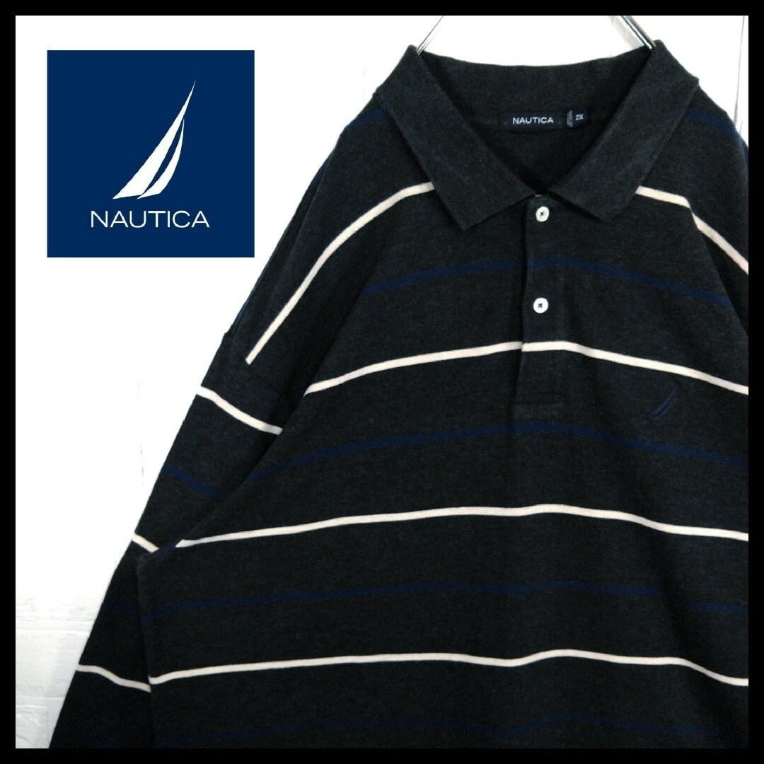 NAUTICA(ノーティカ)の【NAUTICA(ノーティカ)】ビッグシルエット　ボーダー　長袖 ポロシャツ メンズのトップス(ポロシャツ)の商品写真