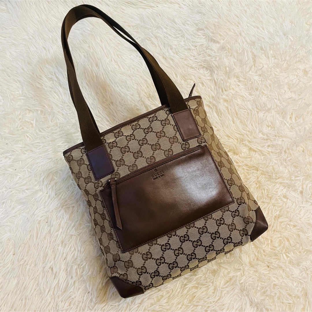 Gucci(グッチ)のGUCCI グッチ GG トート ハンドバッグ キャンバス レザー ブラウン レディースのバッグ(トートバッグ)の商品写真