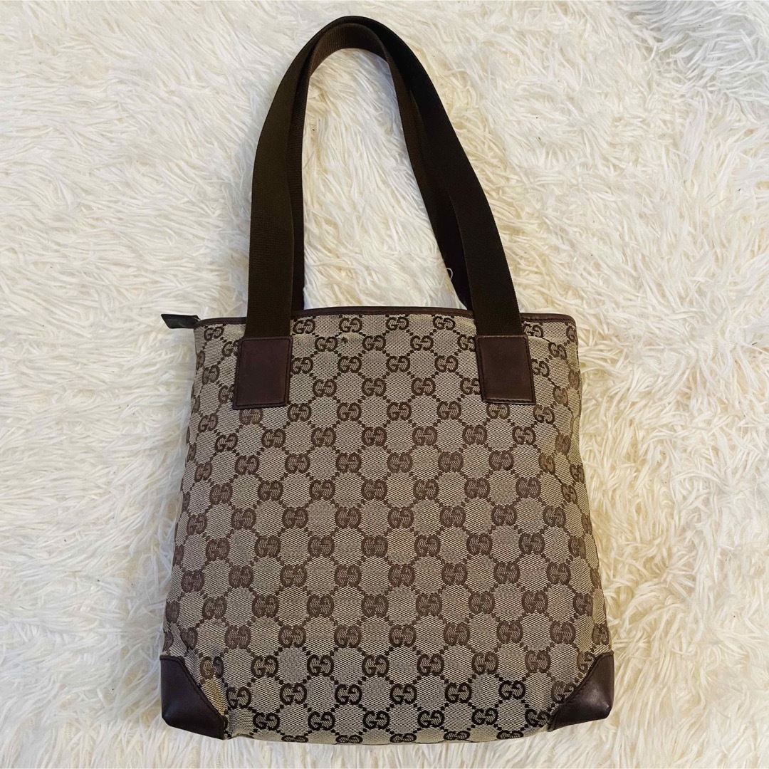 Gucci(グッチ)のGUCCI グッチ GG トート ハンドバッグ キャンバス レザー ブラウン レディースのバッグ(トートバッグ)の商品写真