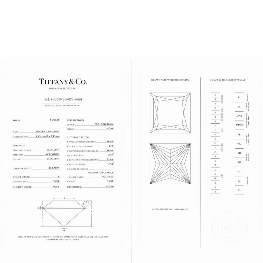 Tiffany & Co.(ティファニー)のティファニー スクエア プリンセス 0.47ct E-VVS2-EX ダイヤモンド リング Pt950 レディースのアクセサリー(リング(指輪))の商品写真