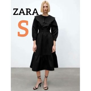 ザラ(ZARA)の未使用品★ZARA ピータンパンカラー　ミディワンピース　ブラック(ロングワンピース/マキシワンピース)