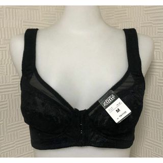  M 前開ブラジャー らくブラ 肌着 入院 手術 授乳 背中補正 黒色(ブラ)