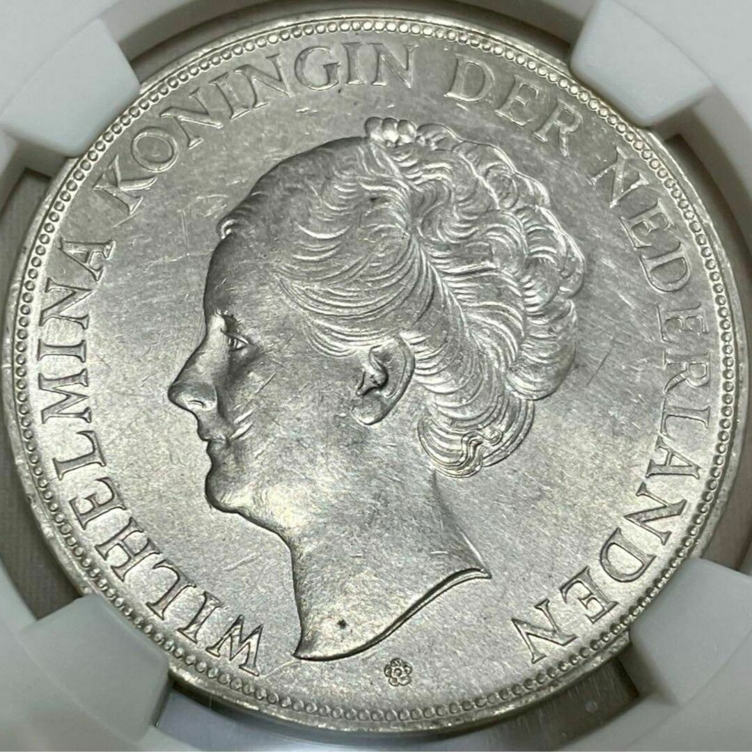 NGC社鑑定オランダ ウィルヘルミナ女王 2 1/2Gulden 銀貨1939 AU