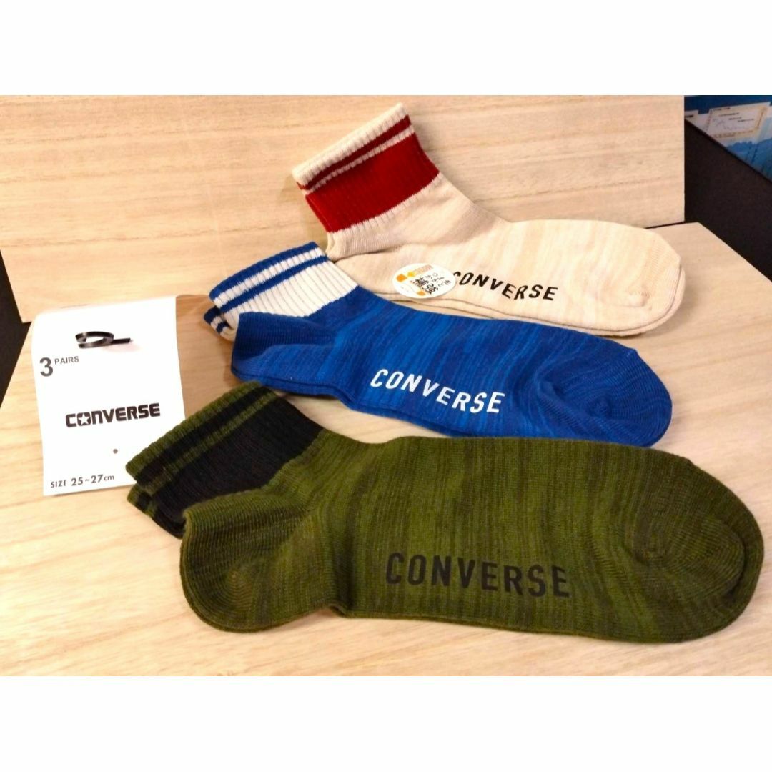 CONVERSE(コンバース)のbコ）肌緑青）３Ｐ）25-27）福助コンバース靴下ショートソックス綿混13729 メンズのレッグウェア(ソックス)の商品写真