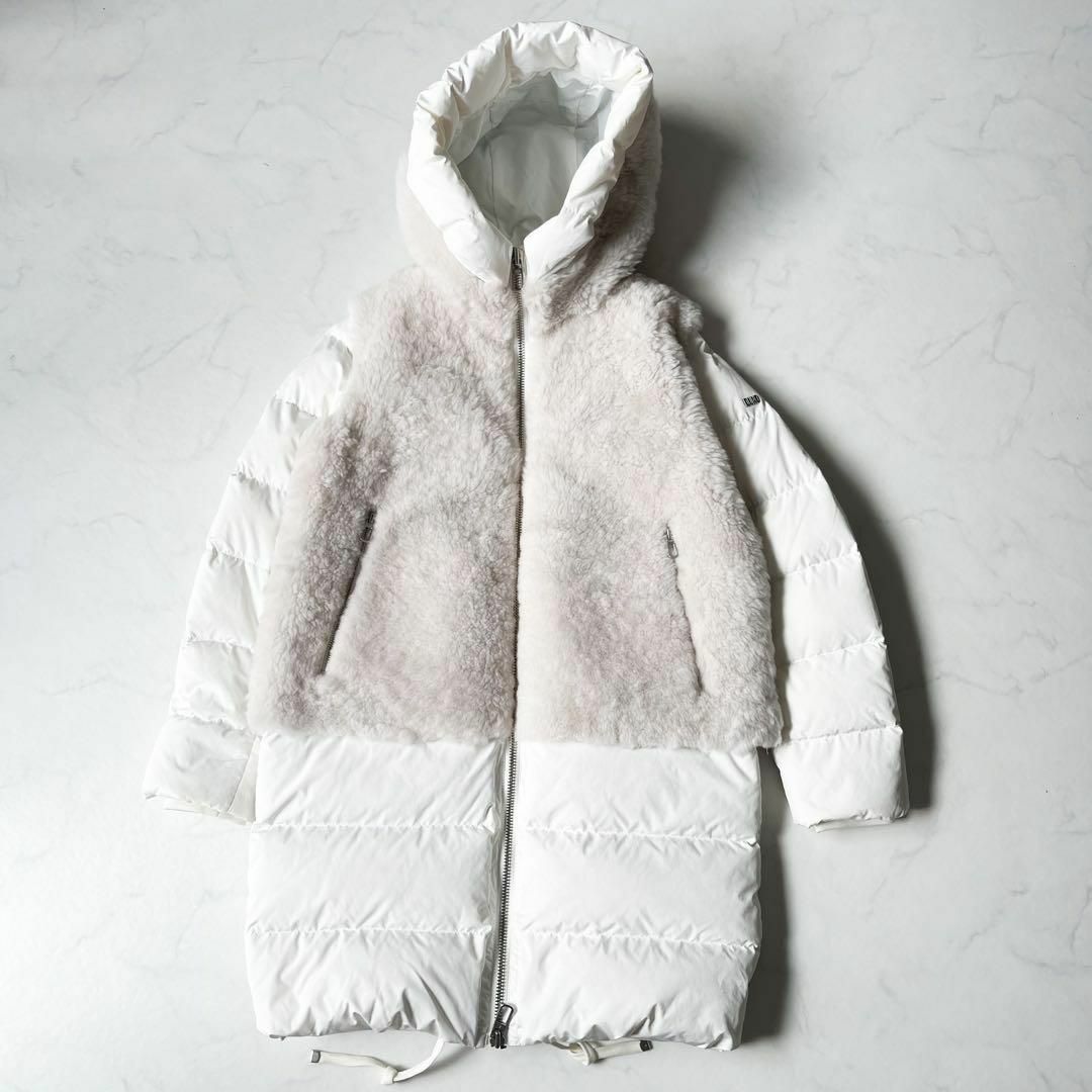 DUNO(デュノ)の極美品✨ デュノ DUNO ムートン 切り替え ダウンコート ホワイト 40 レディースのジャケット/アウター(ダウンコート)の商品写真