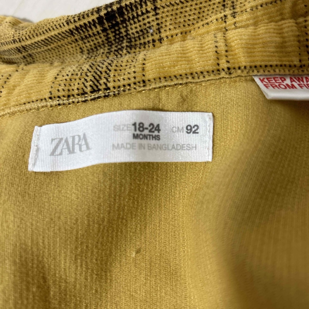 ZARA KIDS(ザラキッズ)のチェック柄コーデュロイシャツジャケット 92cm キッズ/ベビー/マタニティのキッズ服男の子用(90cm~)(Tシャツ/カットソー)の商品写真