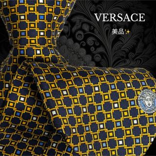 ヴェルサーチ(VERSACE)の【美品】 VERSACE イタリア製 ネイビー イエロー メデューサ(ネクタイ)