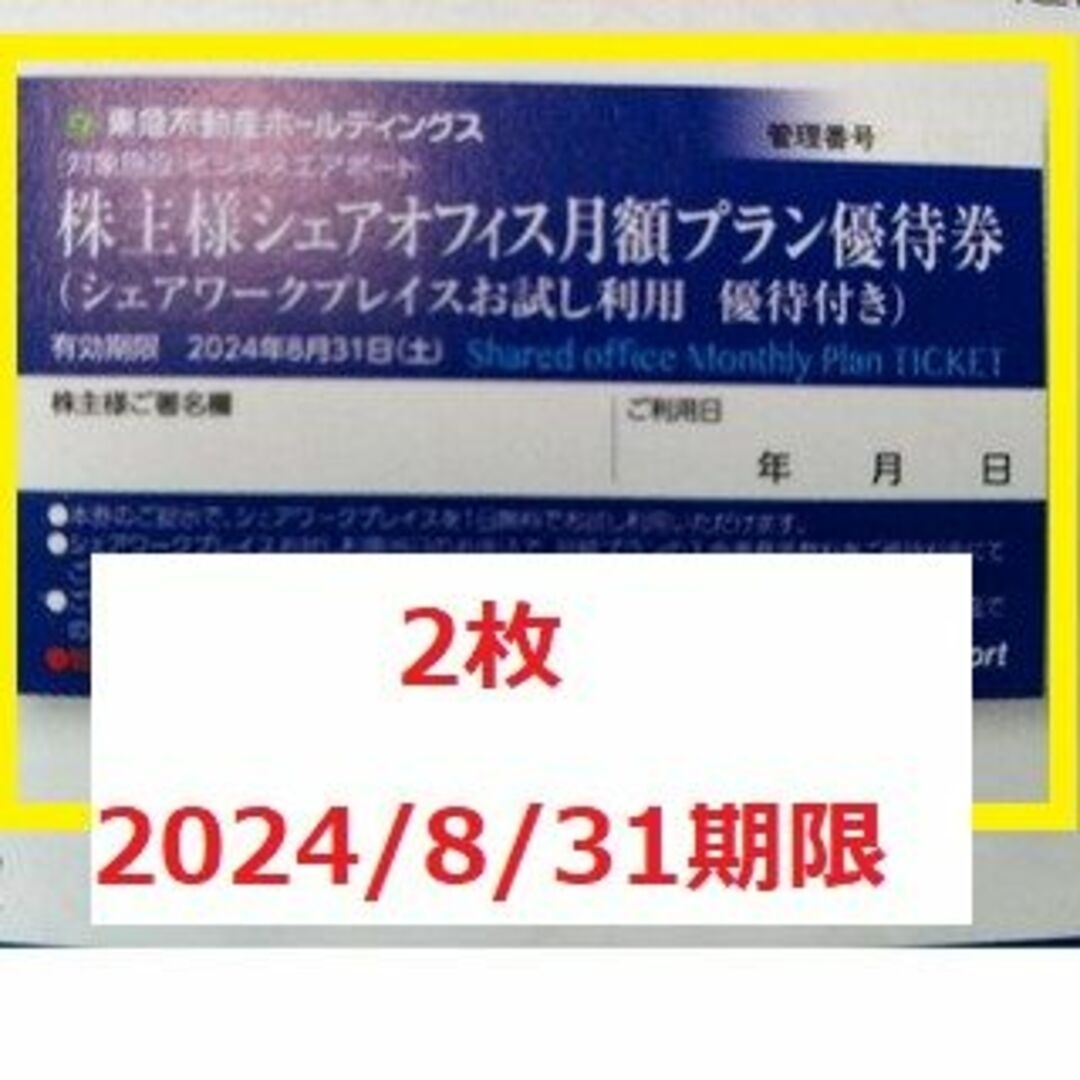 東急不動シェアオフィス1日お試し利用付、月額プラン優待券2枚 チケットの施設利用券(その他)の商品写真