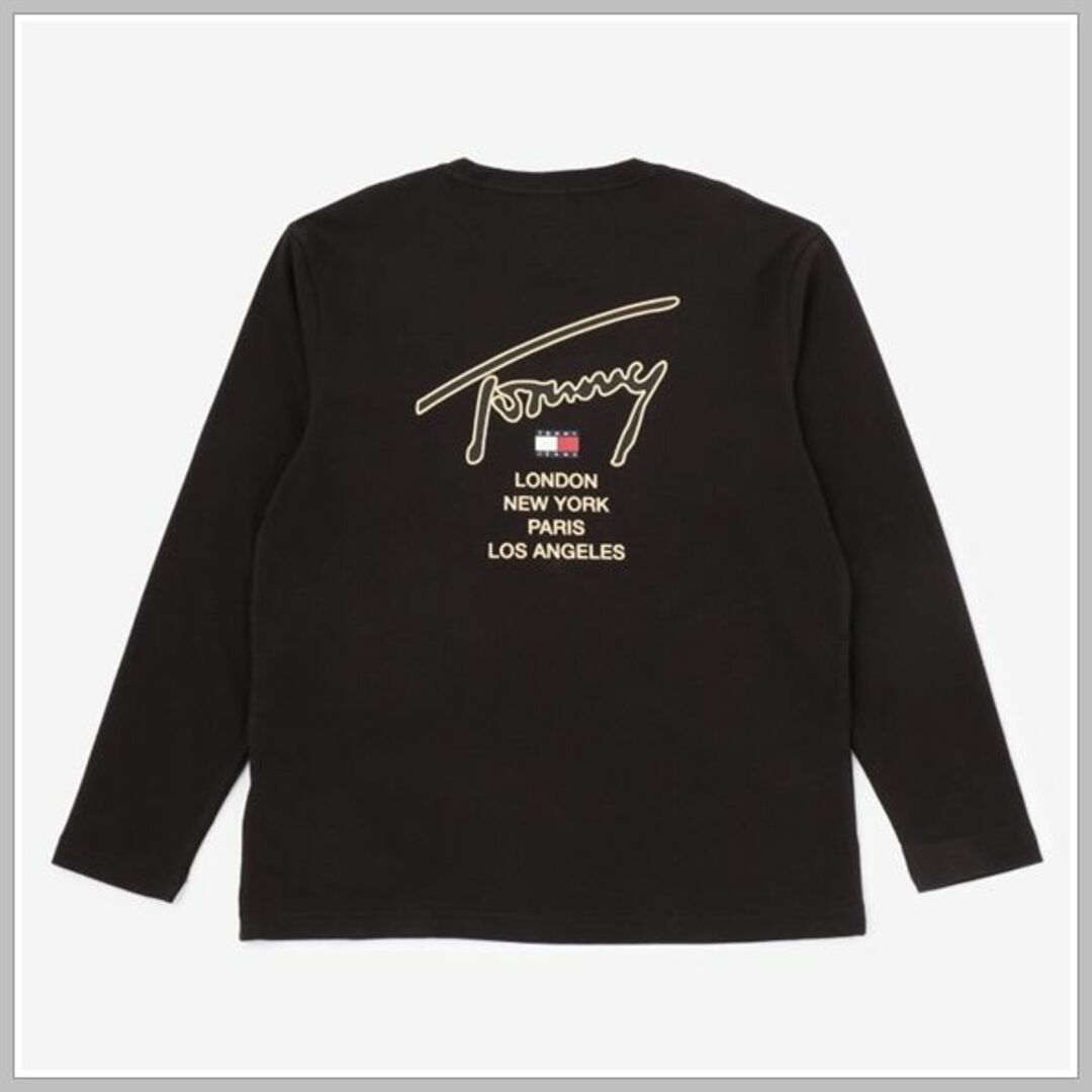 TOMMY HILFIGER(トミーヒルフィガー)の2点　ゴールドシグネチャーバックロングスリーブTシャツ ブラック　XLサイズ メンズのトップス(Tシャツ/カットソー(七分/長袖))の商品写真
