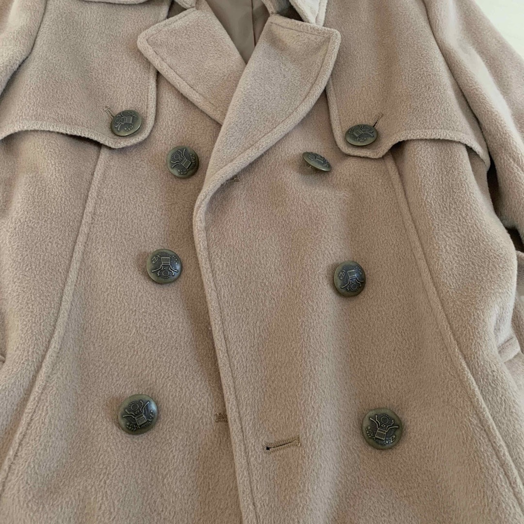 レディース ロングコート ダブルボタン ベルト付き 茶色 婦人服 上着 冬物 レディースのジャケット/アウター(ロングコート)の商品写真