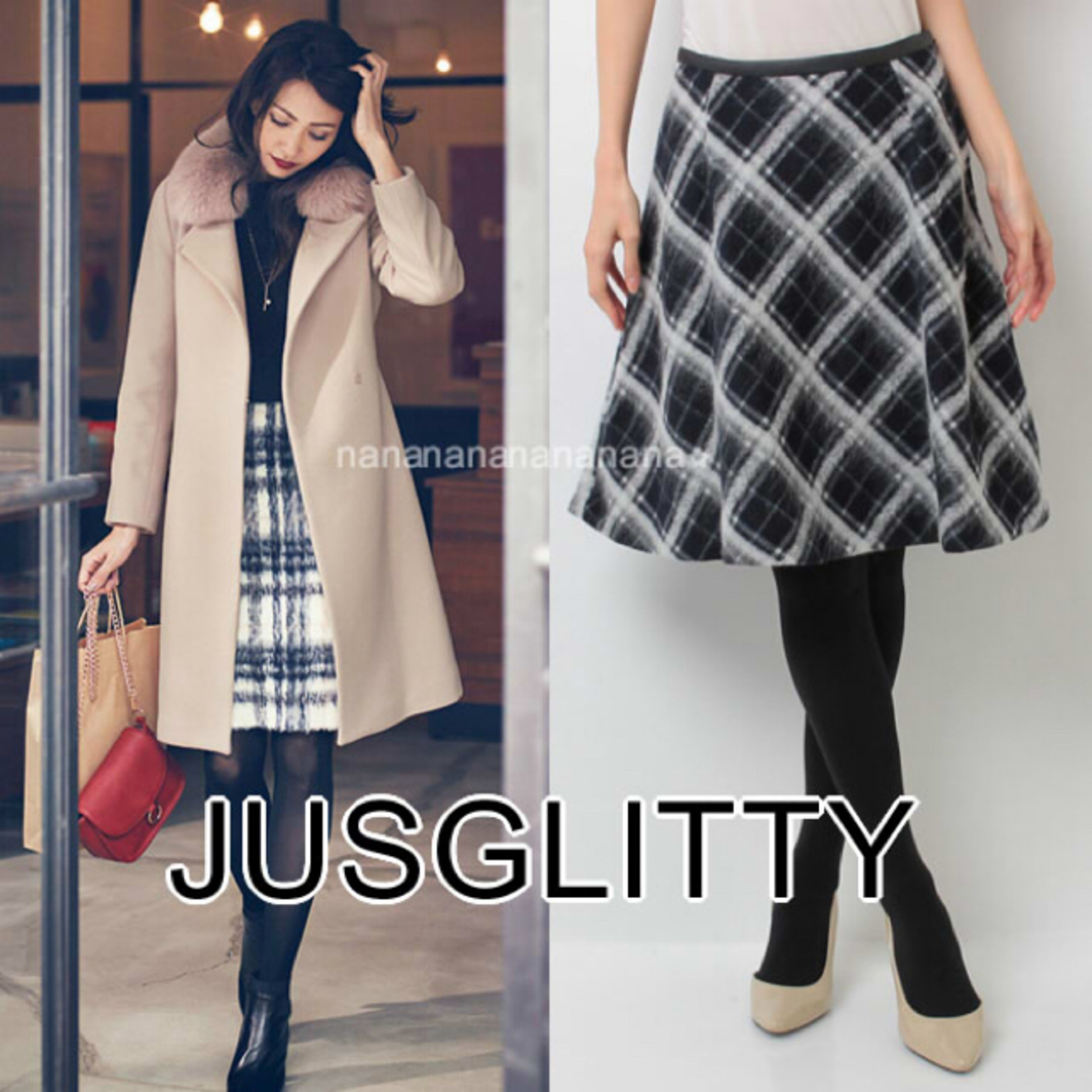 JUSGLITTY(ジャスグリッティー)の新品 ジャスグリッティー シャギーチェック フレアスカート レディースのスカート(ひざ丈スカート)の商品写真