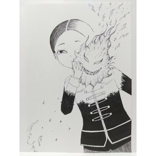 オリジナルイラスト 手描きイラスト ファイヤーボール ハンドメイド 絵 原画(アート/写真)