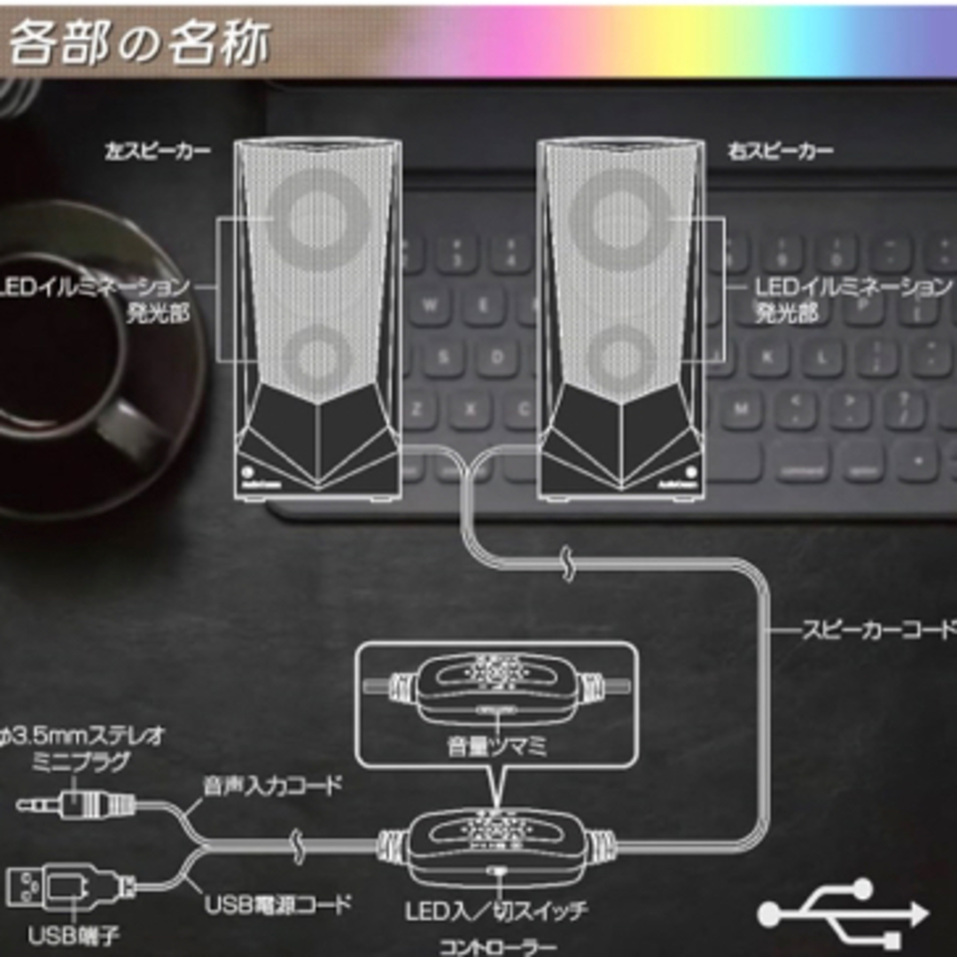 オーム電機(オームデンキ)のUSB電源スピーカーAudioComm ASP-U170Z BLACK スマホ/家電/カメラのPC/タブレット(PC周辺機器)の商品写真