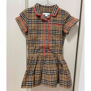 バーバリー(BURBERRY)のBurberry 蛍光オレンジパイピング　チェックワンピース4y=110㎝(ワンピース)