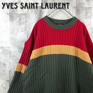 イヴサンローラン(Yves Saint Laurent)の美品 イヴ・サンローラン マルチカラー ウールニットセーター リブ編み M(ニット/セーター)