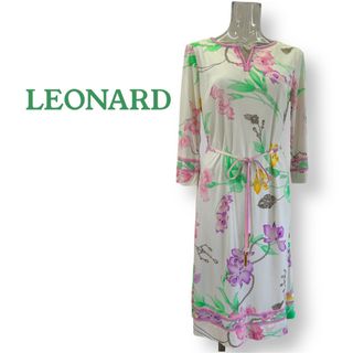 レオナール(LEONARD)のレオナール★気品あるカンカン素材 ワンピース★Ｓ〜Ｍ★LEONARD(ひざ丈ワンピース)