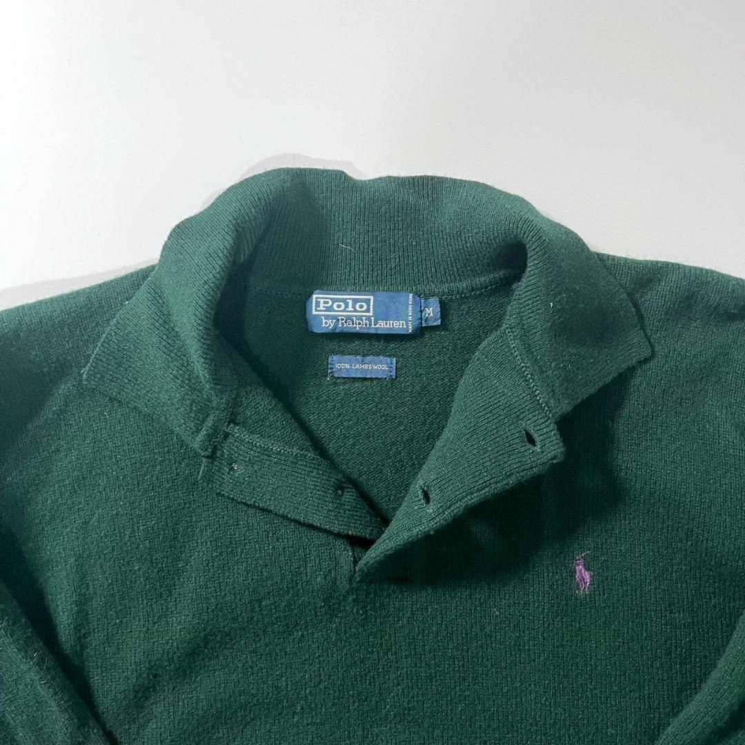 90s polo ralph lauren ニットポロシャツ 長袖 グリーン