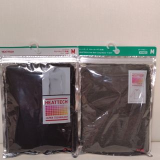 ユニクロ(UNIQLO)のユニクロ ヒートテック クルーネックT 長袖 Mサイズ 2枚組 黒・グレー(Tシャツ(長袖/七分))